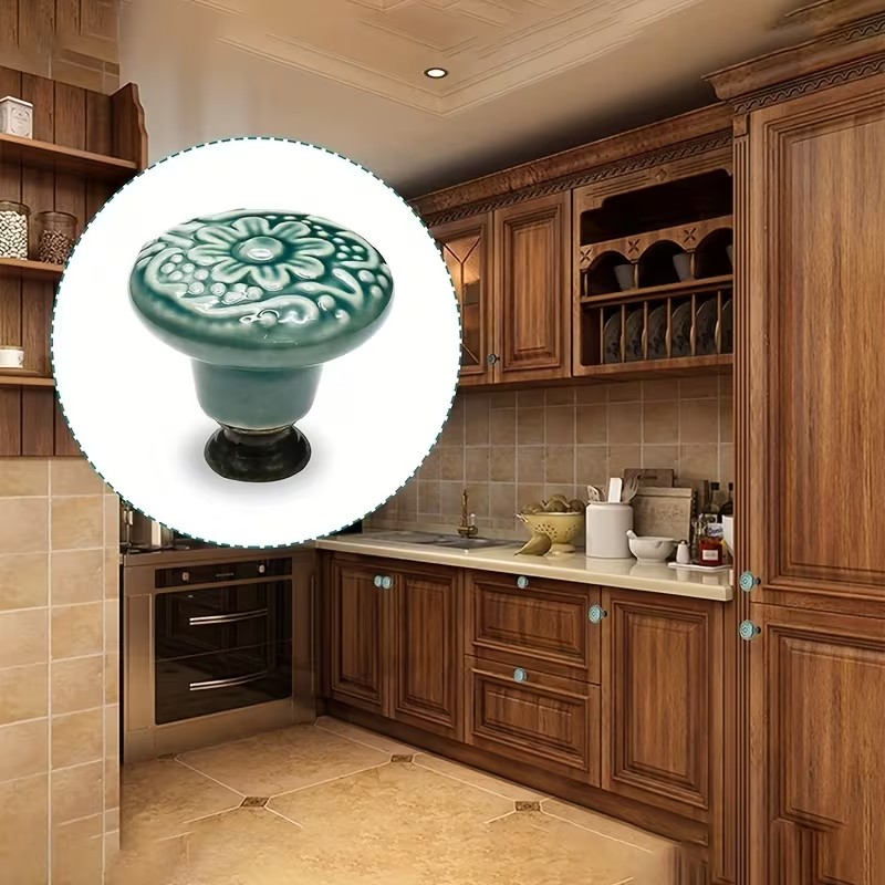 Furniture Hardware Pulls - 12pcs Ceramic Cabinet Knobs, Floral Design,