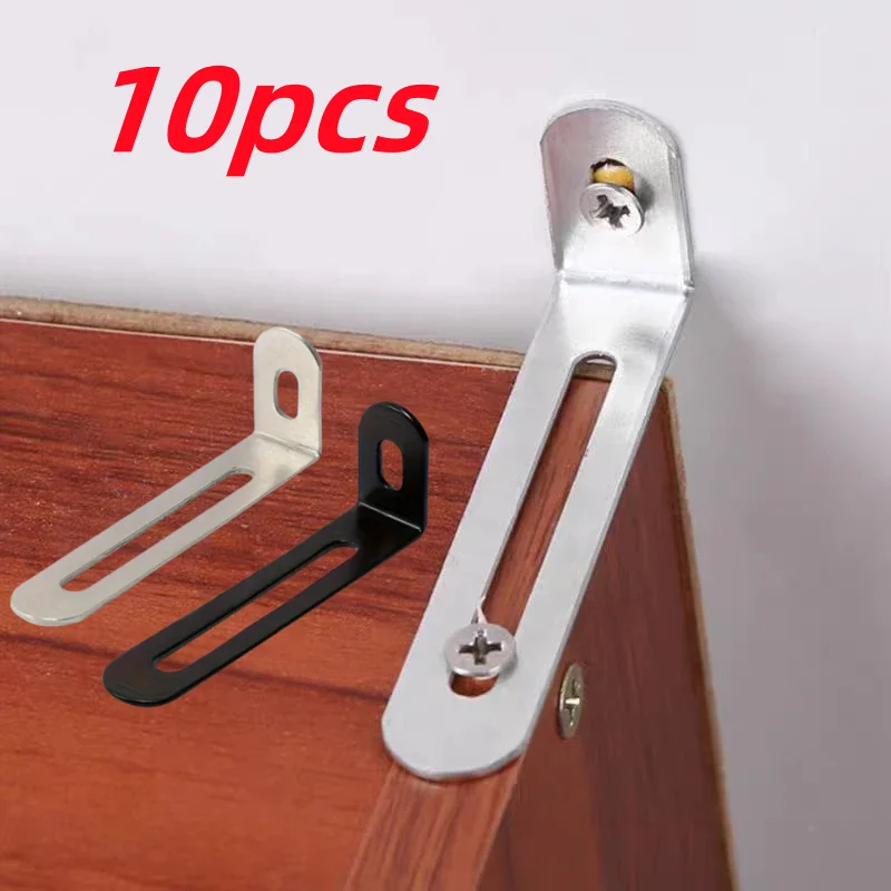 Furniture Hardware Black - 10pcs L-Shaped Adjustable Angle Brackets Black
